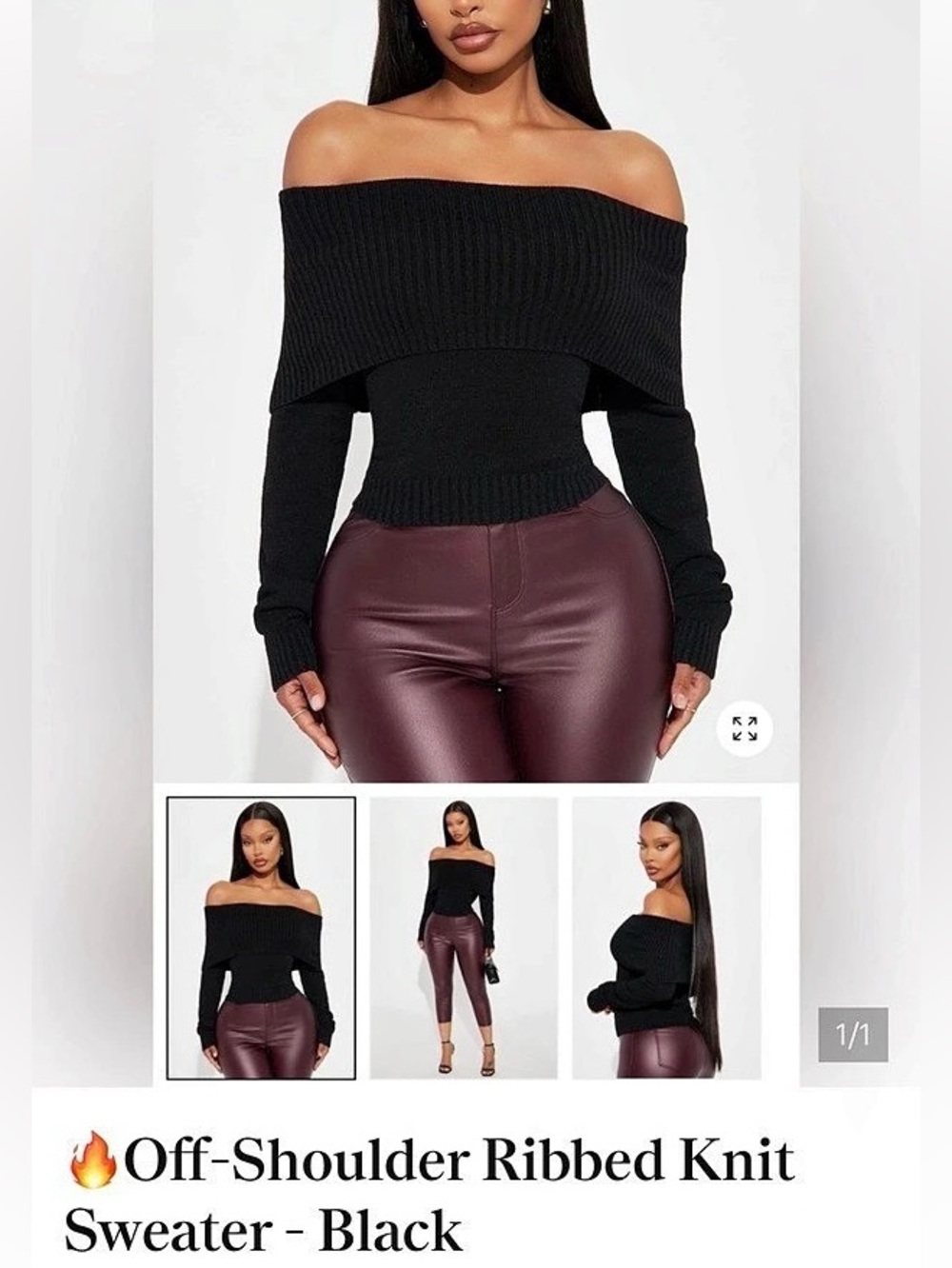 Black Off-Shoulder Ribbed Knit Sweater